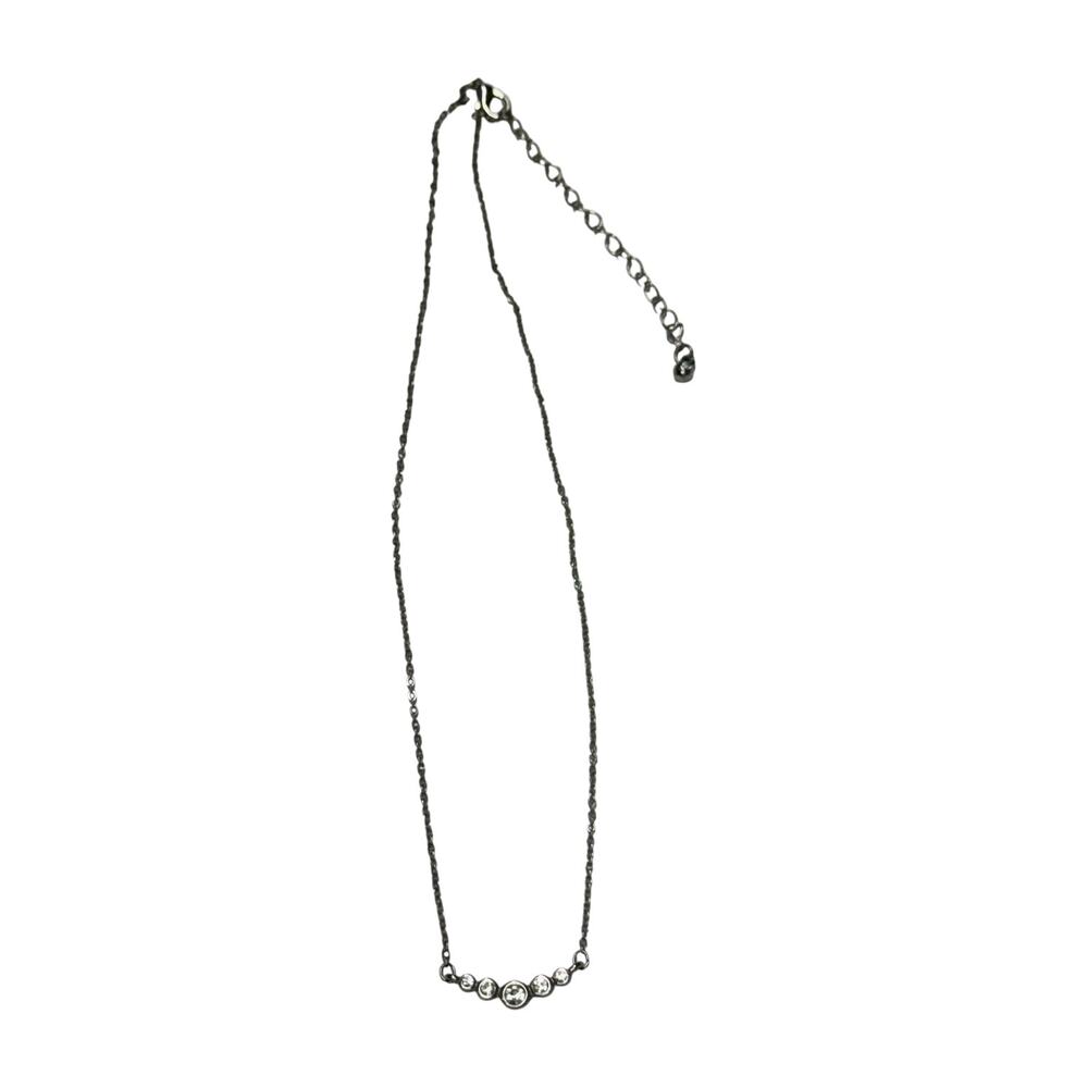 Silver Rhinestone Bezel Bar Necklace Graduated 5 Stone Dainty Chain - Picture 4 of 5